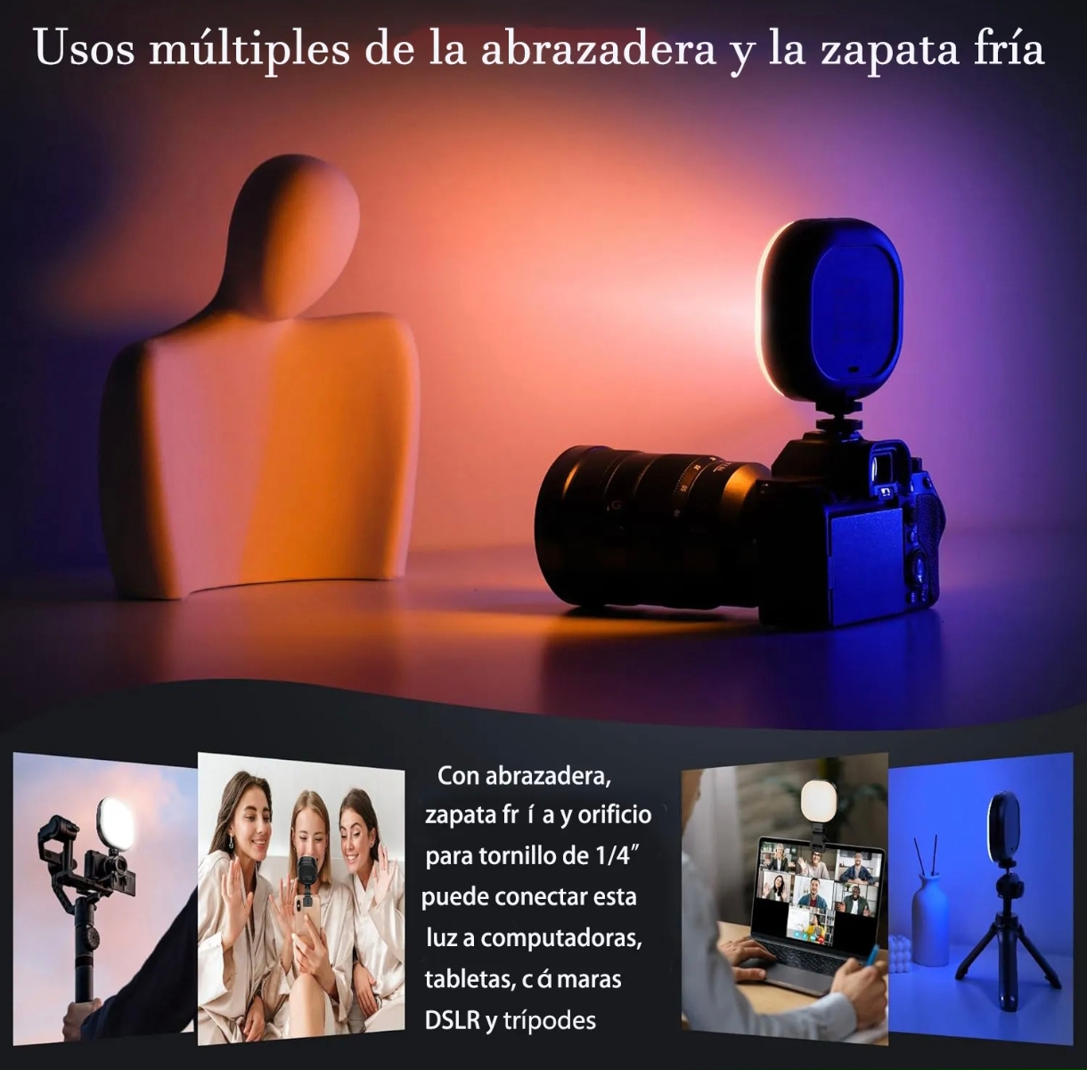 Luz Selfie Portátil Brillo Ajustable LED - Imagen 3